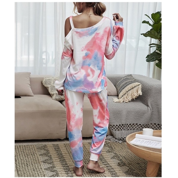 New Women's Tie-Dye Asymmetrical Top & Joggers Set - Picture 4 of 15